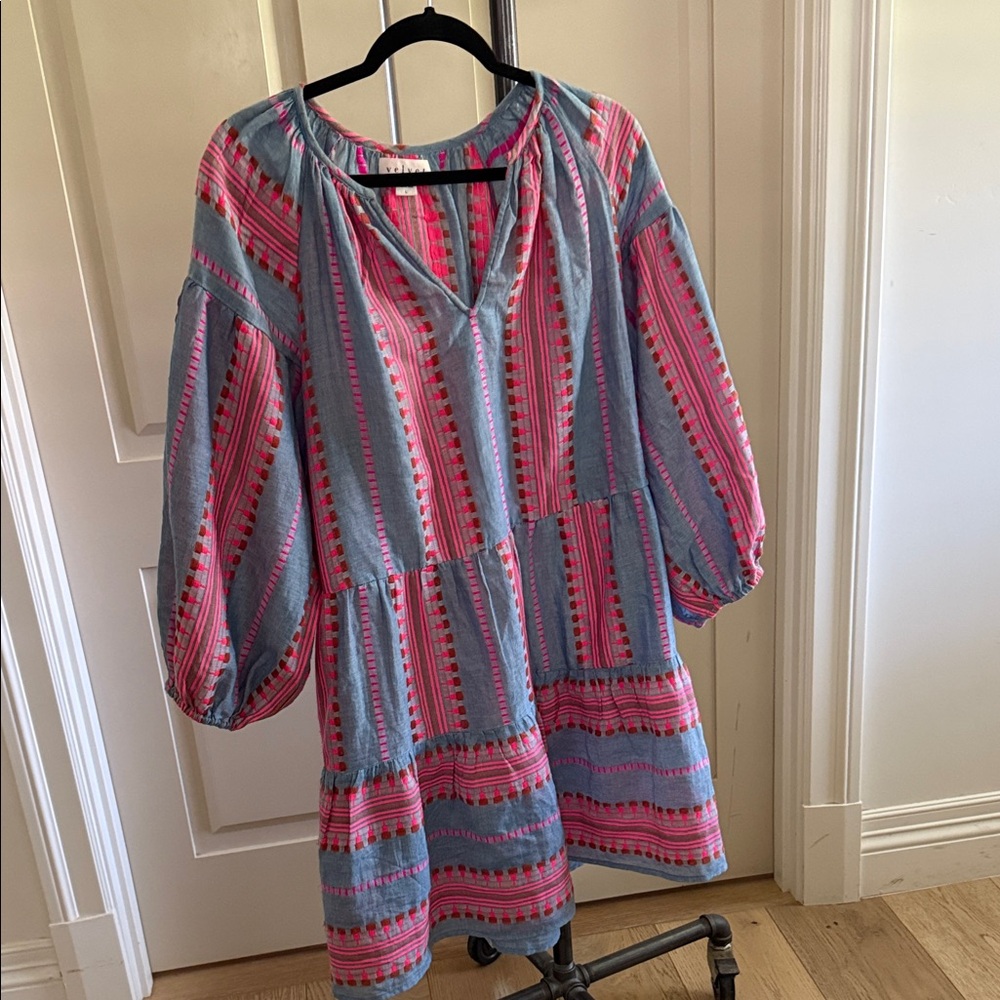 Velvet by Graham & Spencer Pink and Blue Long Sleeve Dress